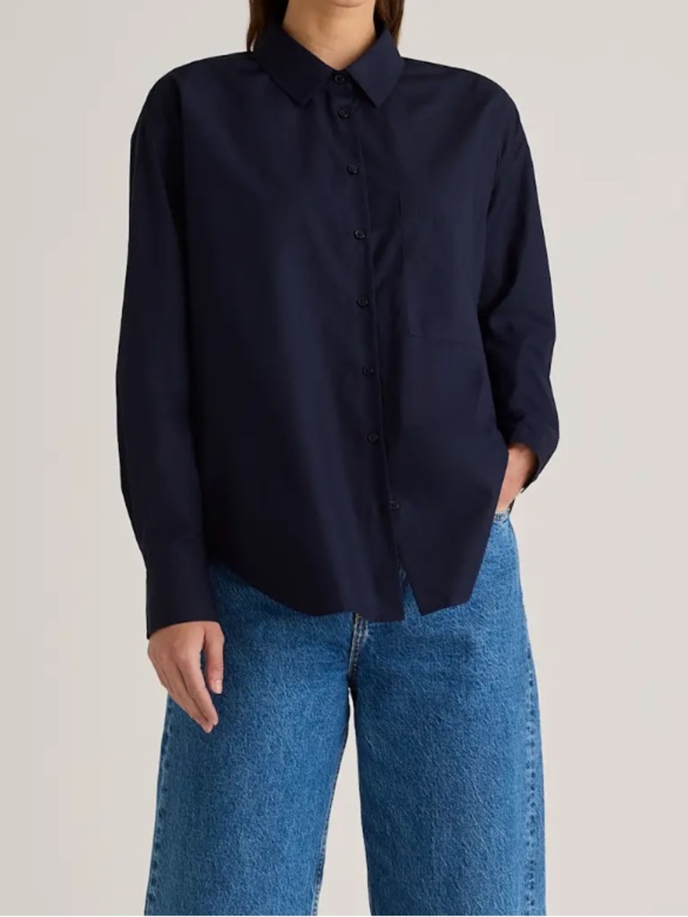 Quince 100% Organic Cotton Long Sleeve Poplin Boyfriend Shirt Navy Blue S